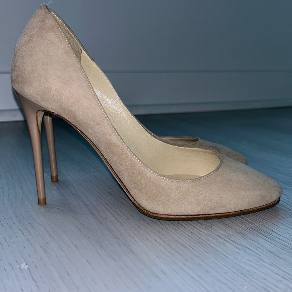 Jimmy Choo Esme 100 Nude Suede Sz 37.5